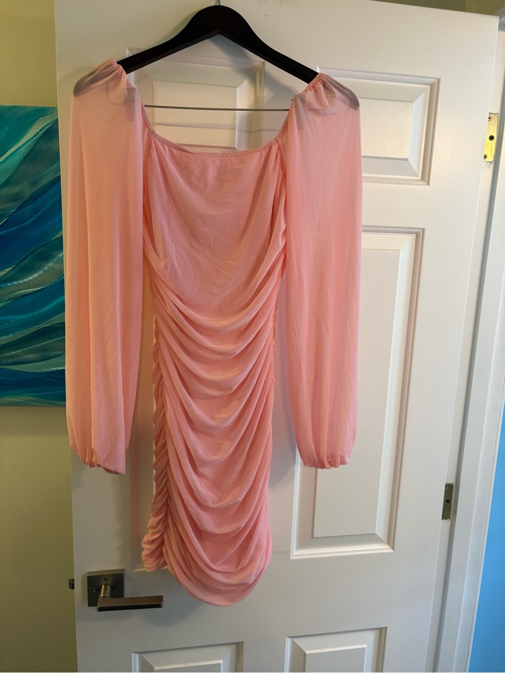 Women's Pink Ruched Long-Sleeve Dress